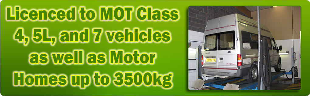 Licenced to MOT Class 4, 5 light, 7 and Motor Homes up to 3500kg